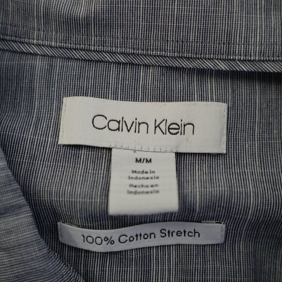 Calvin Klein Medium Heather Gray Cotton Stretch Collared Dress Shirt - Picture 8 of 11